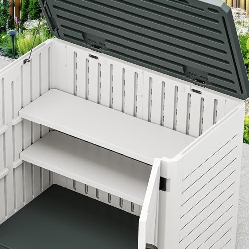 YITAHOME Outdoor Horizontal Storage Sheds w/o Shelf, Weather Resistant Resin Tool Shed, Multi-Opening Door for Storage of Bike, Trash Cans