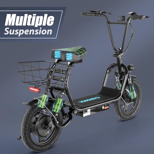 Caroma Peak 500W/800W/1200W Electric Scooter with Seat for Adults,up to 30 Miles&20MPH, 14" Fat Tire