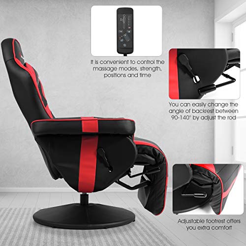 Goplus Massage Gaming Chair, Racing Style Gaming Recliner w/Adjustable Backrest and Footrest