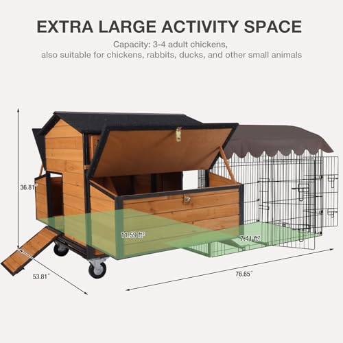 Ultimate Chicken Coop with Wheels - Spacious 76" Metal Frame Chicken House with 6 Nesting Box and Leakproof Pull-on Tray