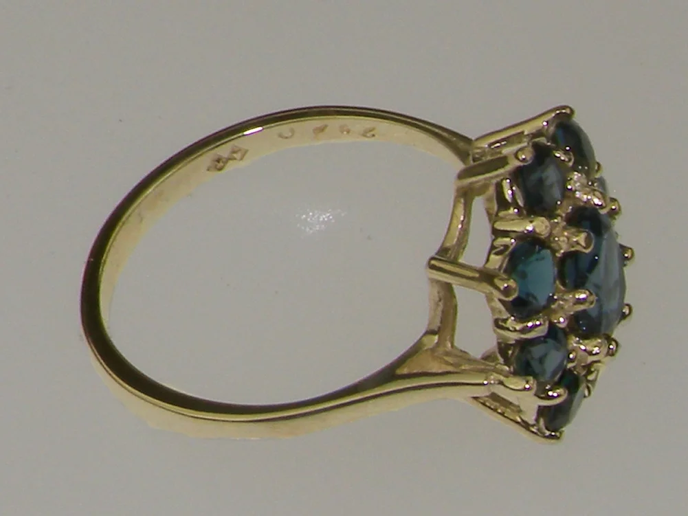 LBG British Made 10k Yellow Gold Natural London Blue Topaz Womens Statement Ring - 33 size options - Size