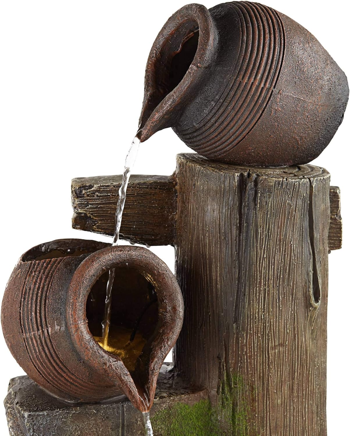 Four Pot Rustic Outdoor Floor Water Fountain 39 1/4" High with LED Light Cascading Decor for Garden Patio Backyard Deck Home Lawn Porch House