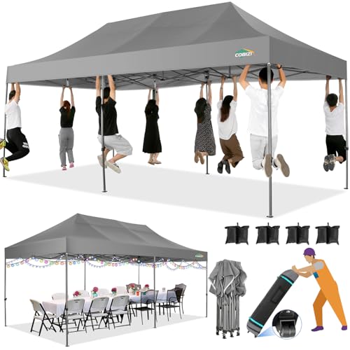 COBIZI 10x20 Heavy Duty Pop up Canopy Tent with 6 sidewalls Easy Up Commercial Outdoor Wedding Party Tents for Parties All Season Wind & Waterproof
