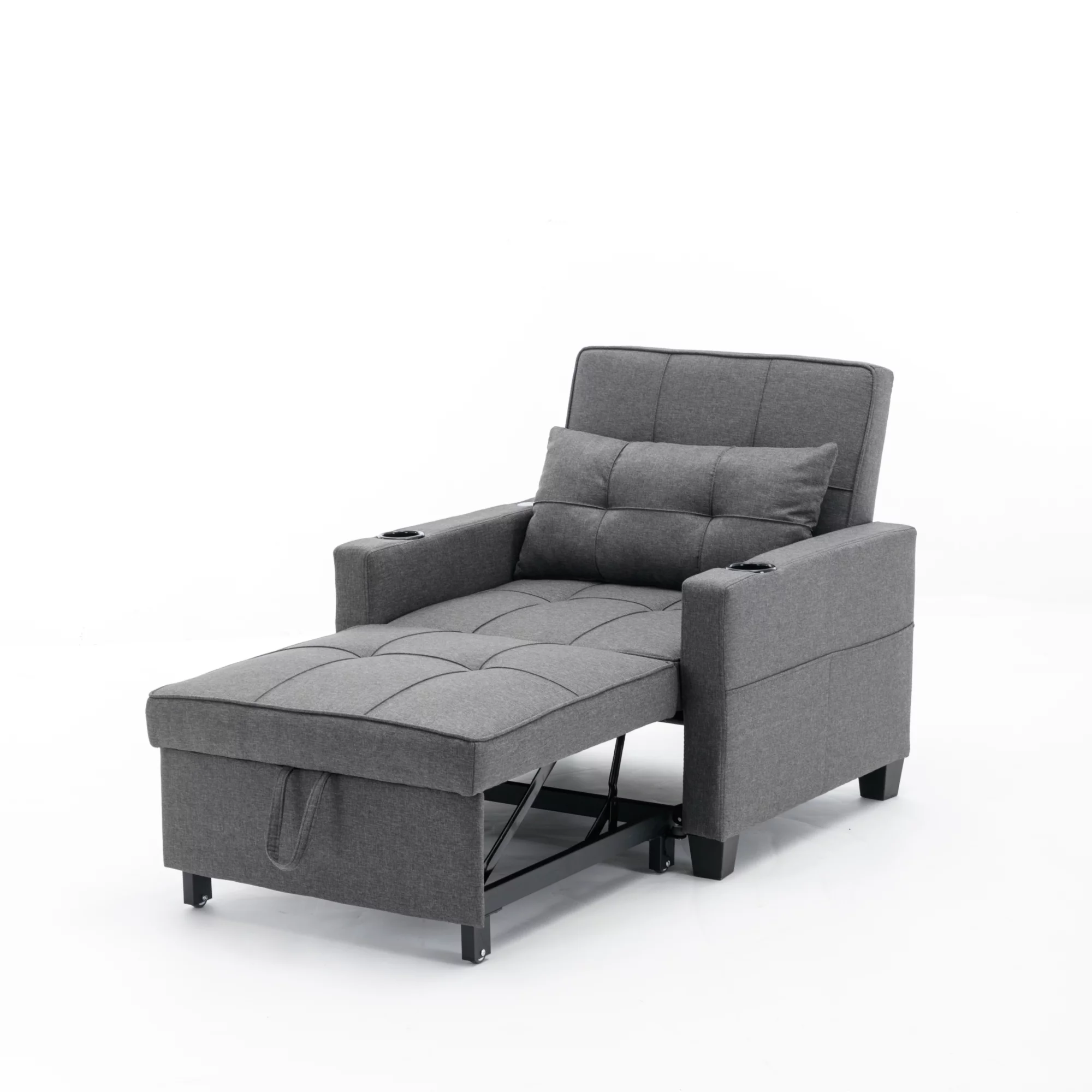 Futon Chair Bed Convertible Chair 3-in-1 Pull Out Sleeper Chair Beds with USB Ports, Armchair Bed Sleeper for Living Room (Dark Grey Linen)