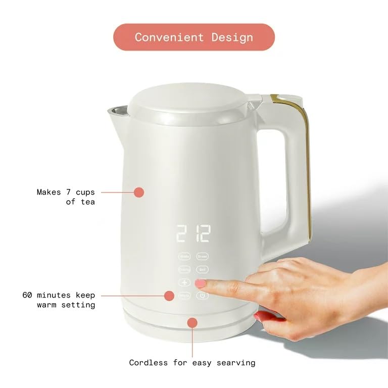 Touchscreen Kettle, 1.7L Programmable Temperature Kettle with Touch-Activated Display, Kitchenware by Drew Barrymore