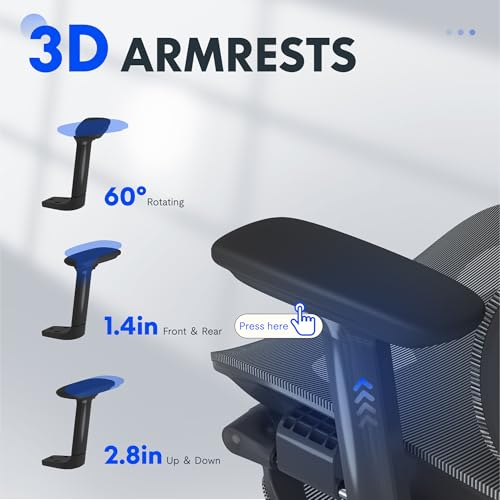 FLEXISPOT ErgoX Premium Ergonomic Office Chair with Footrest- Adjustable 3D Armrests, Dynamic Lumbar Support, Recline & Tilt Function, Mesh Seat