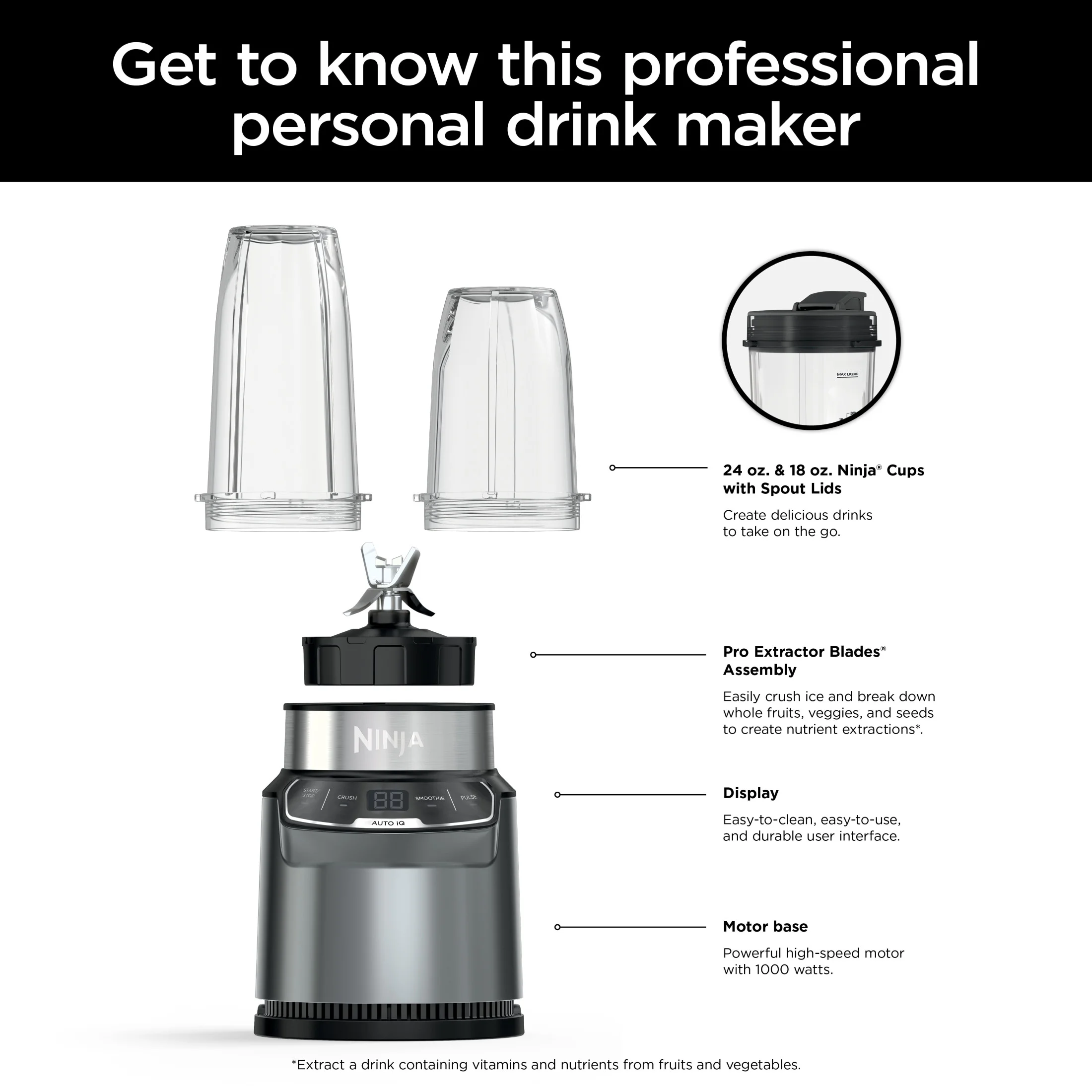 Ninja? Nutri-Blender Pro with Auto IQ?, 1000 Watts, Personal Blender