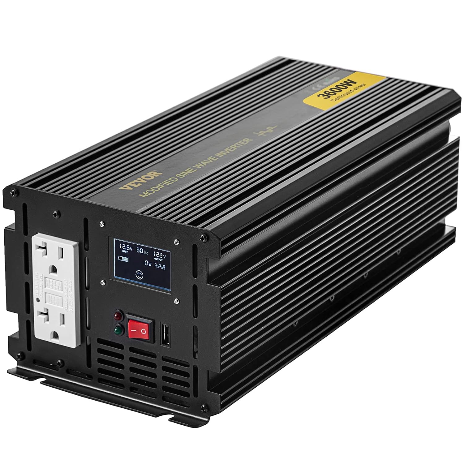 VEVOR Power Inverter, 3600W Modified Sine Wave Inverter, DC 12V to AC 120V Car Converter, with LCD Display, Remote Controller, LED Indicator