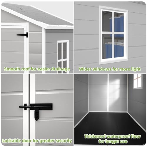 Outdoor Storage Shed 6x4.4FT, Resin Shed Plastic with Floor for Garden Tool,Waterproof Outdoor Resin Storage,Lockable Doors for Patio,Yard