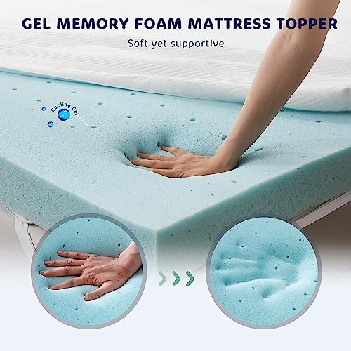 Homemate Memory Foam Mattress Topper Queen, 4 Inch Gel Cooling Mattress Pad High Density Foam Firm Mattress Topper