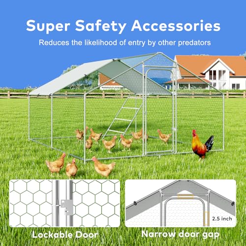 Large Metal Chicken Coop Walk-in Poultry Cage with Waterproof and UV-Resistant Cover, Outdoor Chicken Run Poultry Hen House for Backyard Farm Use