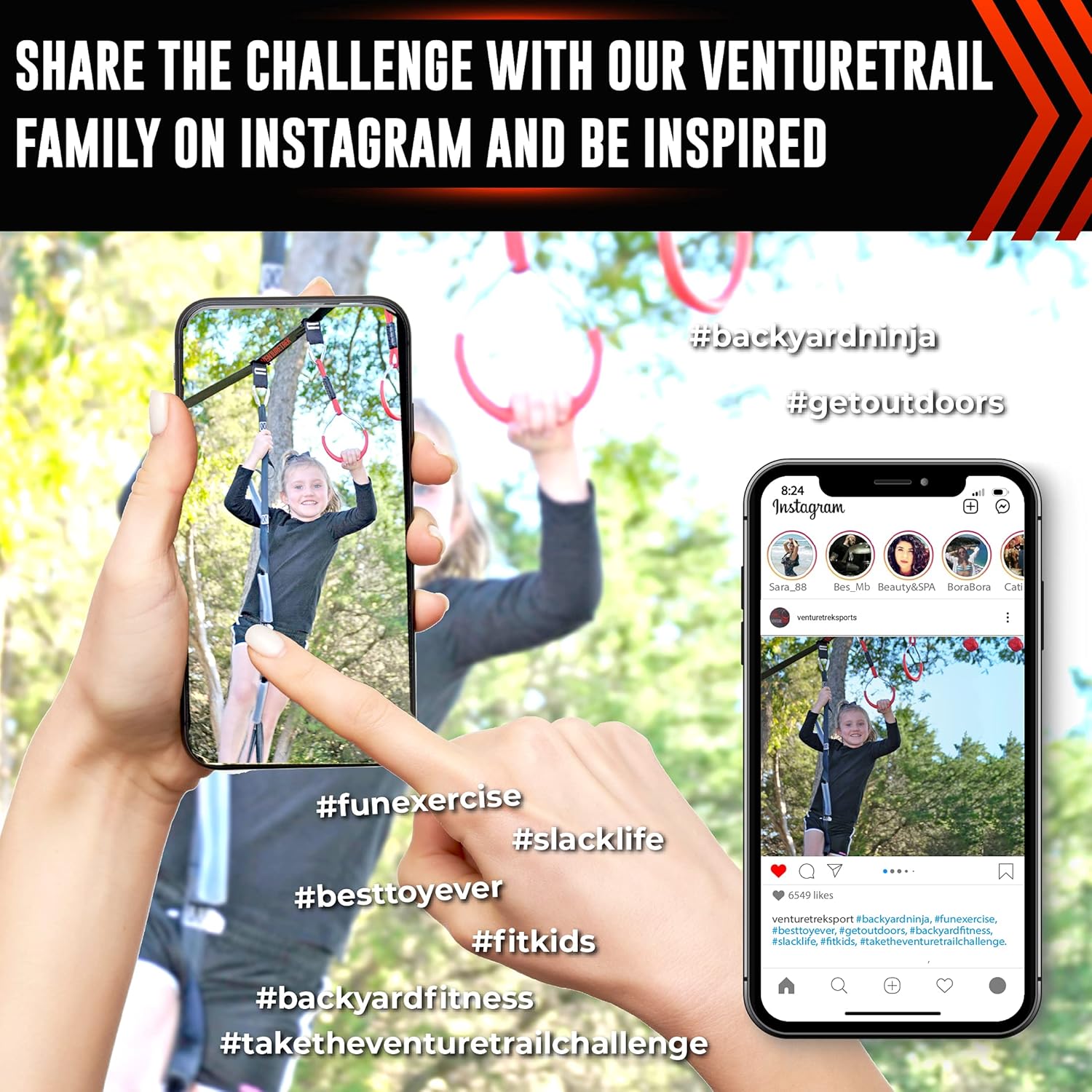 VENTURETRAIL 50FT American Ninja Warrior Obstacle Course for Kids, Ninja Warrior Kids, Ninja Slackline for Backyard