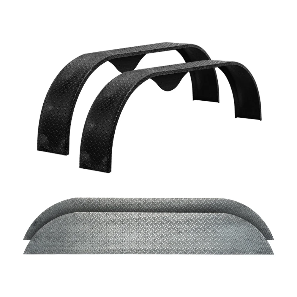 The Trailer Parts Outlet - Tandem Axle 9x72 Steel Teardrop Diamond Plate Trailer Fender, Pair Fender Kit