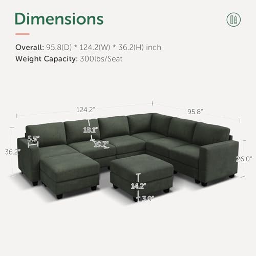 HONBAY Corduroy Modular Sectional Couch with Storage L-Shaped Sectional Couches for Living Room 6 Seater Modular Sofa, Dark Gray
