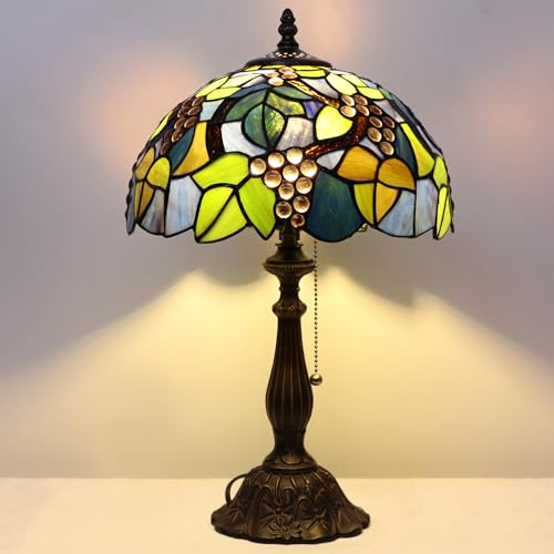Tiffany Table Lamp Stained Glass Lamp 12X12X19 Inch Antique Reading Light (Sea Blue Pear)