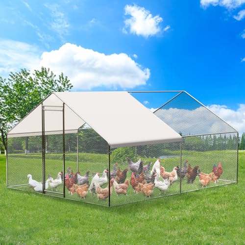 Large Metal Chicken Coop, Large Chicken Pen, Chicken Runs for Yard with Waterproof and Anti-UV Cover, Duck Rabbit House Outdoor (9.8'