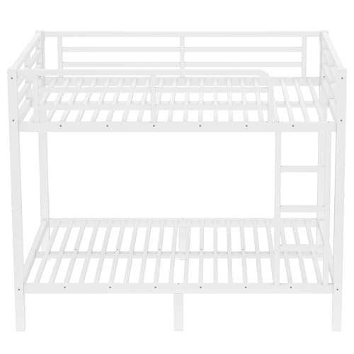 Heavy Duty Bunk Bed Frame with Ladder, Twin XL Over Twin XL Bunk Beds with Safety Guardrails, Adults Bunk Beds with Noise-Reducing Rubber Stoppers
