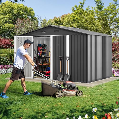 DWVO 10x8ft Metal Outdoor Storage Shed, Waterproof Tool Shed Heavy-Duty Storage Unit with Lockable Door and Vents, Ideal for Bicycles, Tools