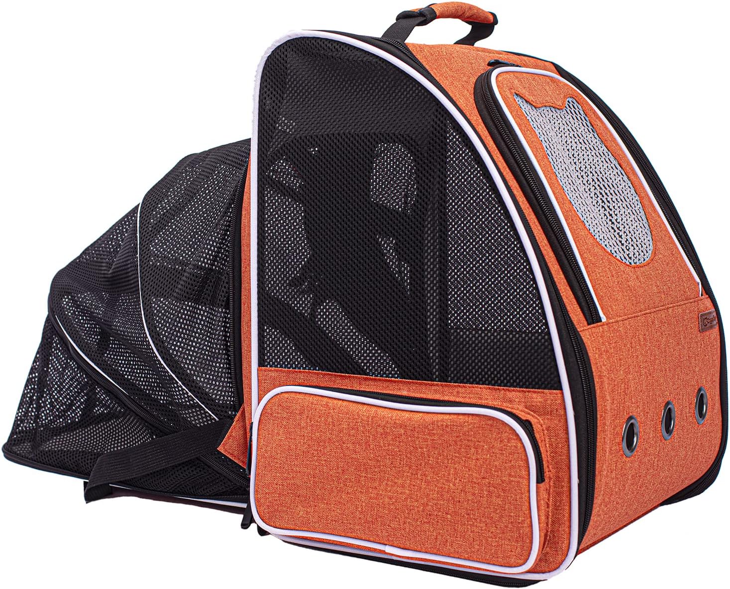 Expandable Cat Backpack Carrier, Backpack for Cat and Small Dog, Breathable Kitten Travel Hiking Backpack, Airline Approved (Orange, Back Extension)