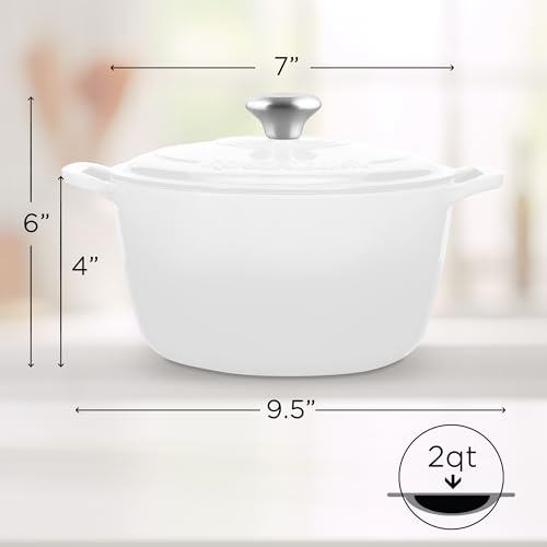 Signature Enameled Cast Iron Dutch Oven, Non-Stick Serving Pot with Tight Fitting Lid for Perfect Roasting, Baking, Sauteing
