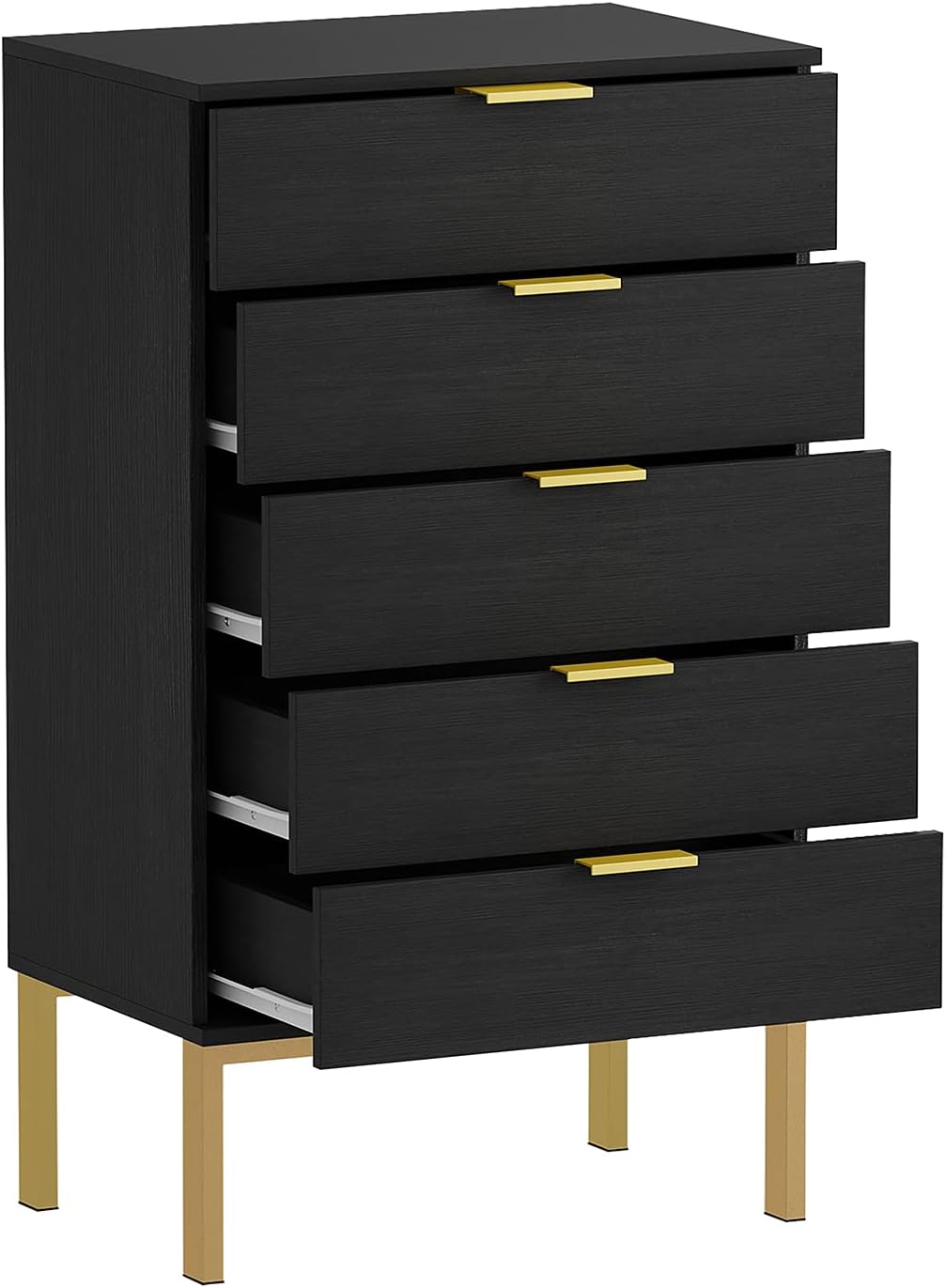 Homsee Modern Dresser Storage Chest with 5 Drawers, Wood Dresser Chest with Gold Metal Legs and Handles for Bedroom, Living Room & Hallway