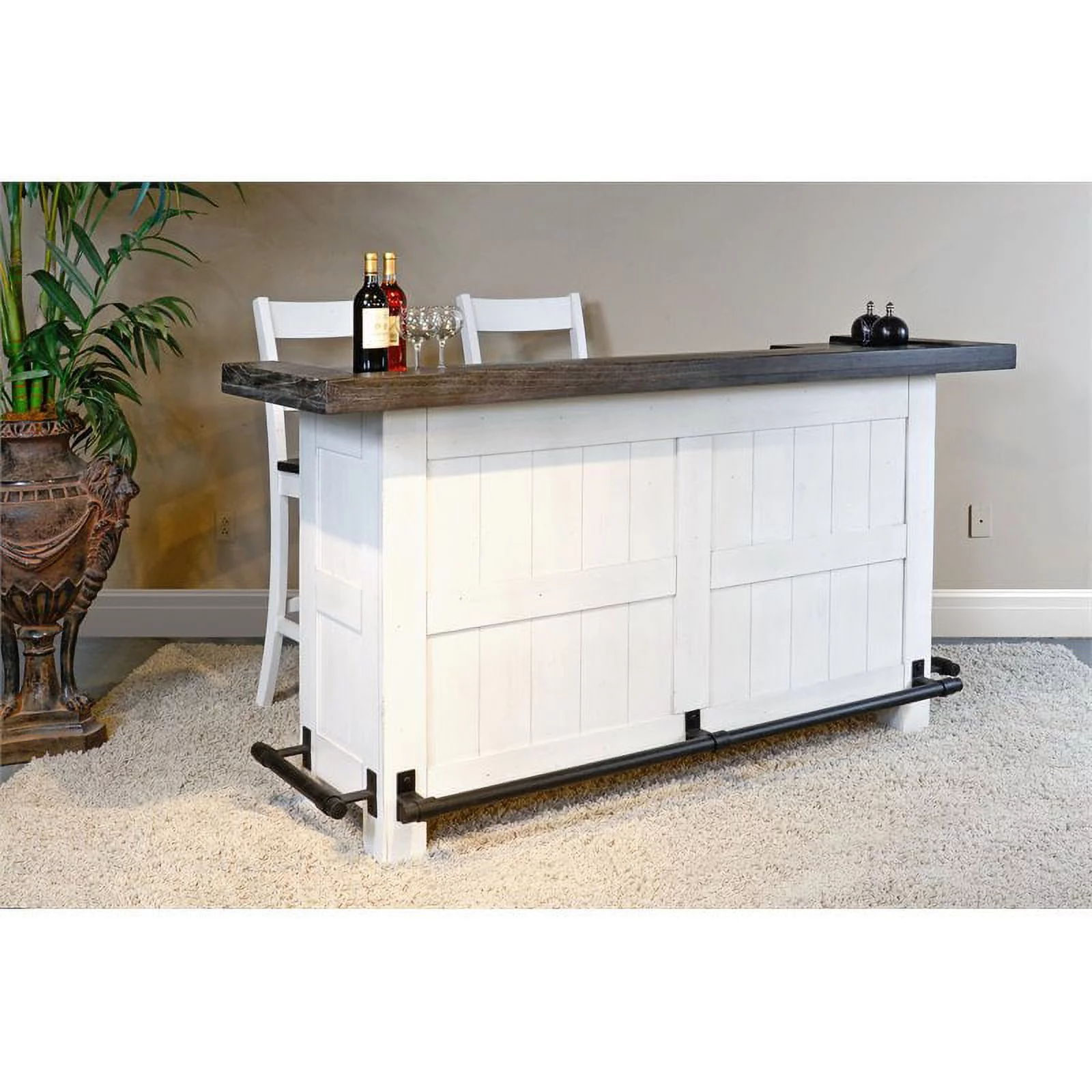 Pemberly Row Espresso Finish 78" Farmhouse styled Wood Bar Unit