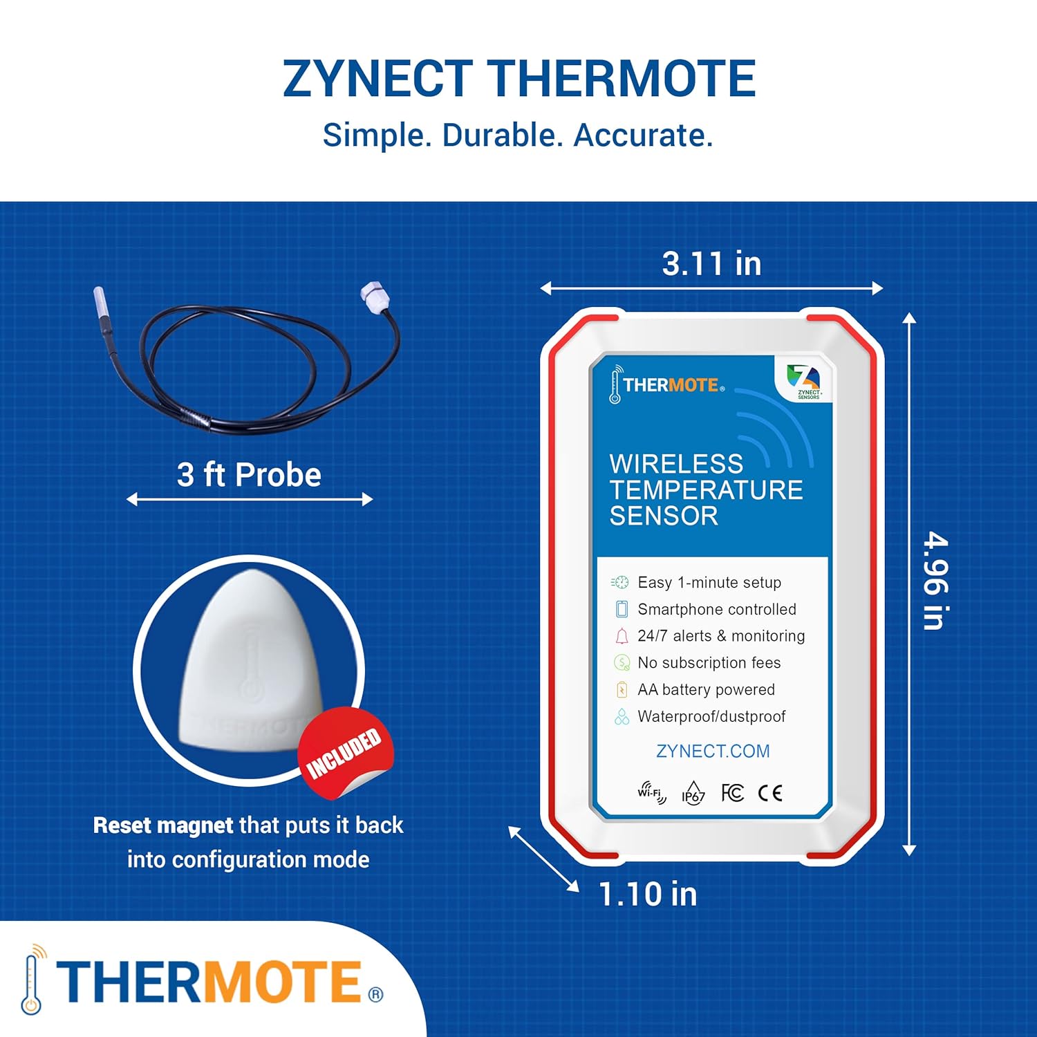 Zynect Thermote Wireless Remote Temperature Sensor.WiFi Thermometer Temperature Monitor Text Alerts Room Thermometer 24/7 Monitoring. Water/Dust