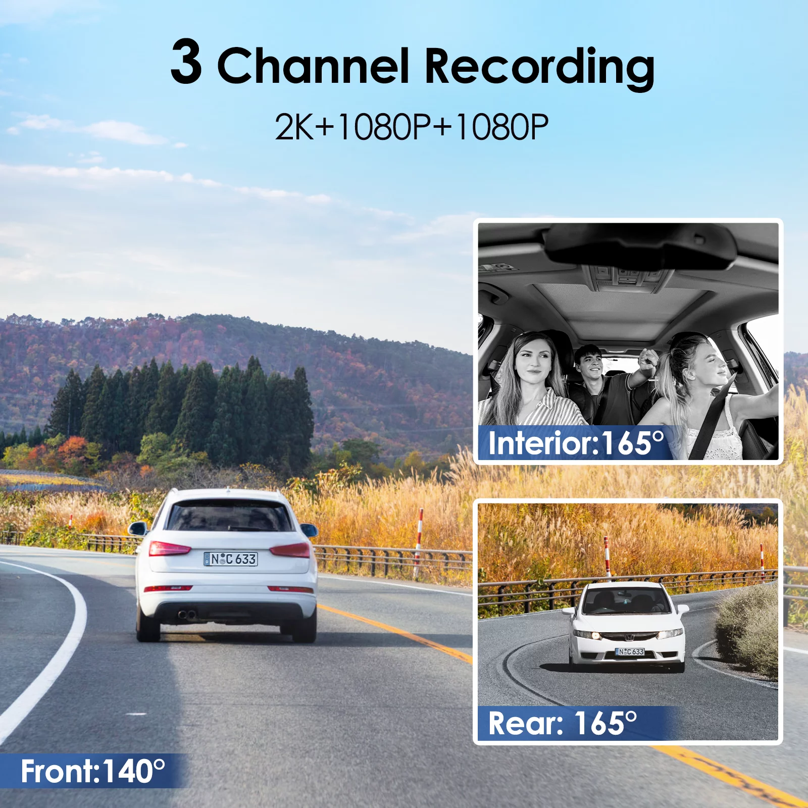VIOFO T130 3 Channel Dash Cam Uber,  WiFi and GPS, 1440P+1080P+1080P,  Supercapacitor, 24 Hour Parking Mode, Support 256GB Max