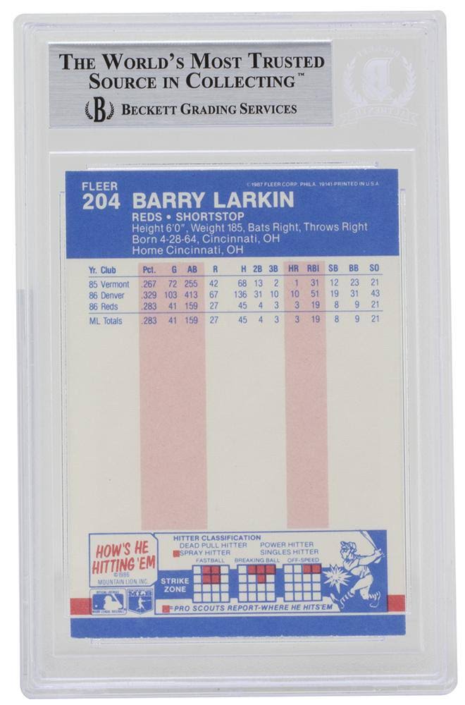 Barry Larkin Signed 1987 Fleer #204 Cincinnati Reds Card HOF 2012 BGS