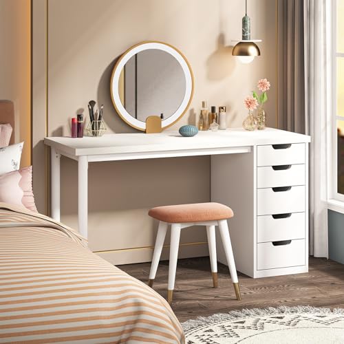 Tribesigns 47 inches Vanity Desk with 5 Drawers, Rustic Brown Makeup Vanity Table Dressing Table with Storage, Modern Simple Computer Desk for Women