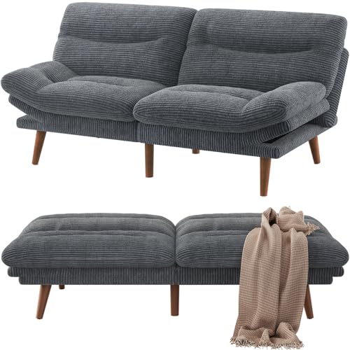 Pipishell Convertible Futon Sofa Bed,66" Corduroy Futon Couch with Adjustable Backrest and Armrests, Recliner Sleeper Sofa for Small Spaces