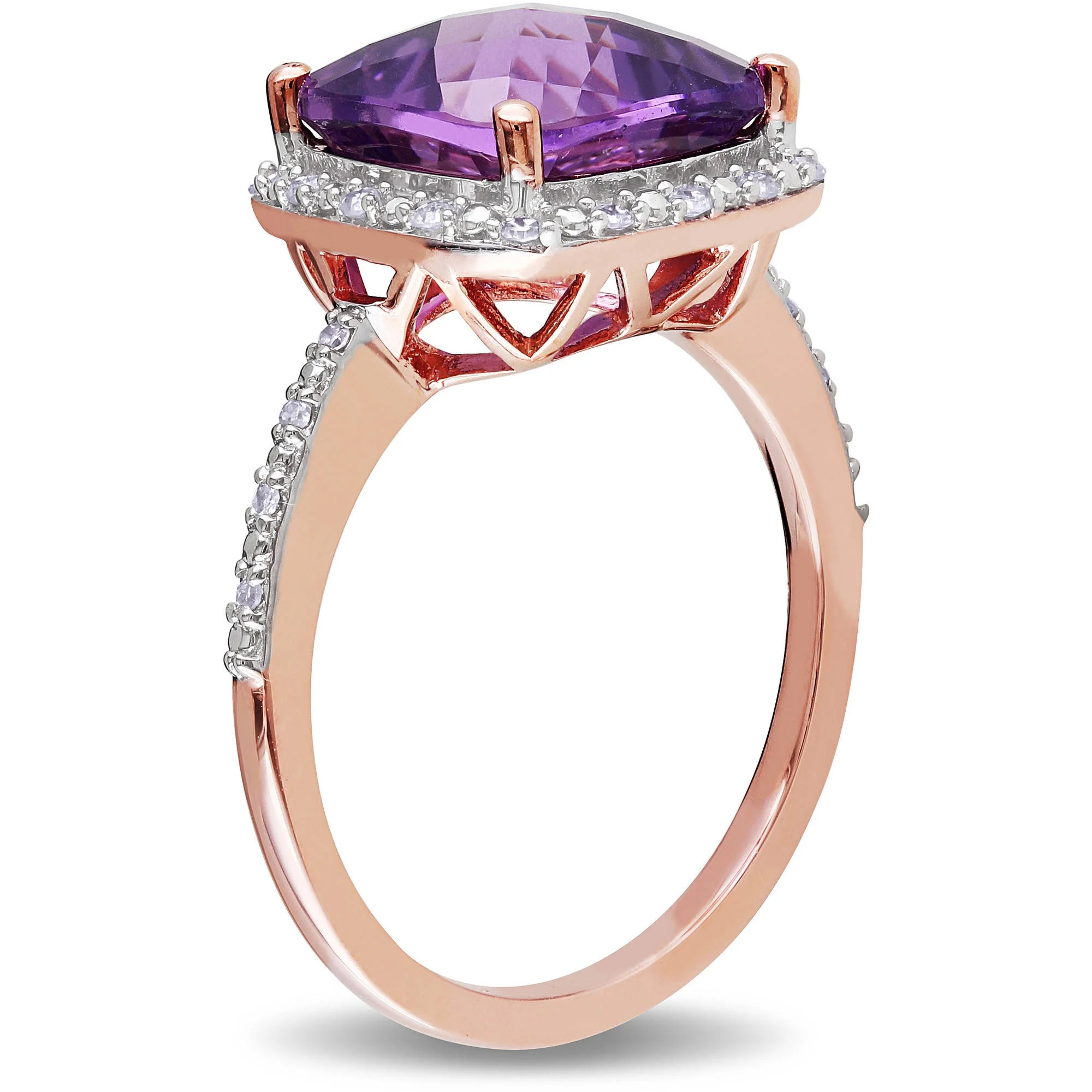 Everly Women's 3-1/2 CT T.G.W. Cushion-Cut Amethyst 1/10 CT T.W. Diamond 10kt Rose Gold Halo Ring