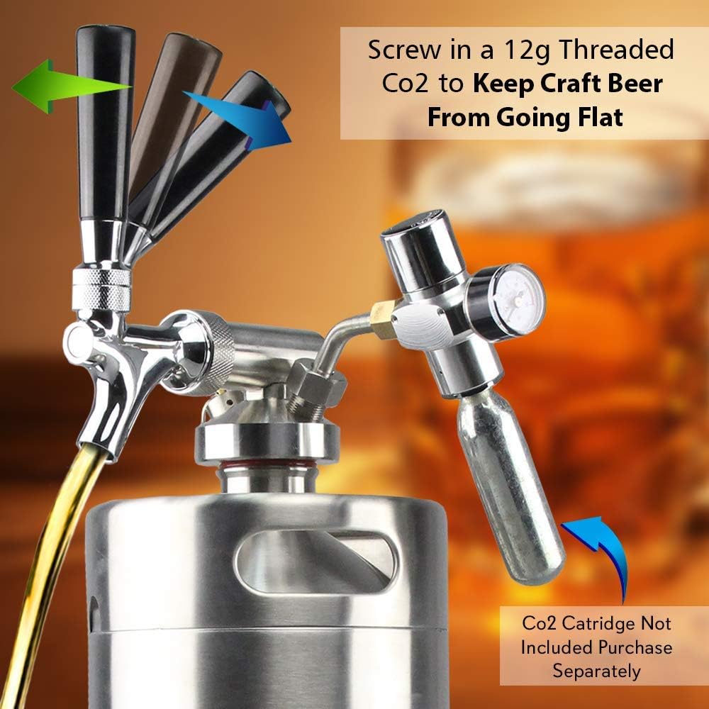 NutriChef Pressurized Growler Tap System, 64oz Stainless Steel Mini Keg Dispenser Portable Kegerator Kit