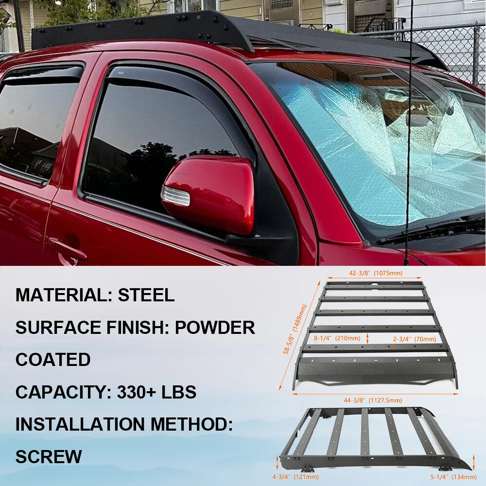 Kojem Top Roof Rack for 2005-2022 Toyota Tacoma 2 Gen 3 Gen Double Cab Luggage Cargo Carrier Basket Steel