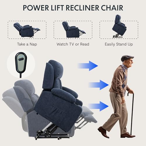 FLEXISPOT XL31 Power Lift Recliner Chair for Elderly, Electric Lift Chair with Massage & Heat, PU Leather Reclining Sofa w/Cup Holders