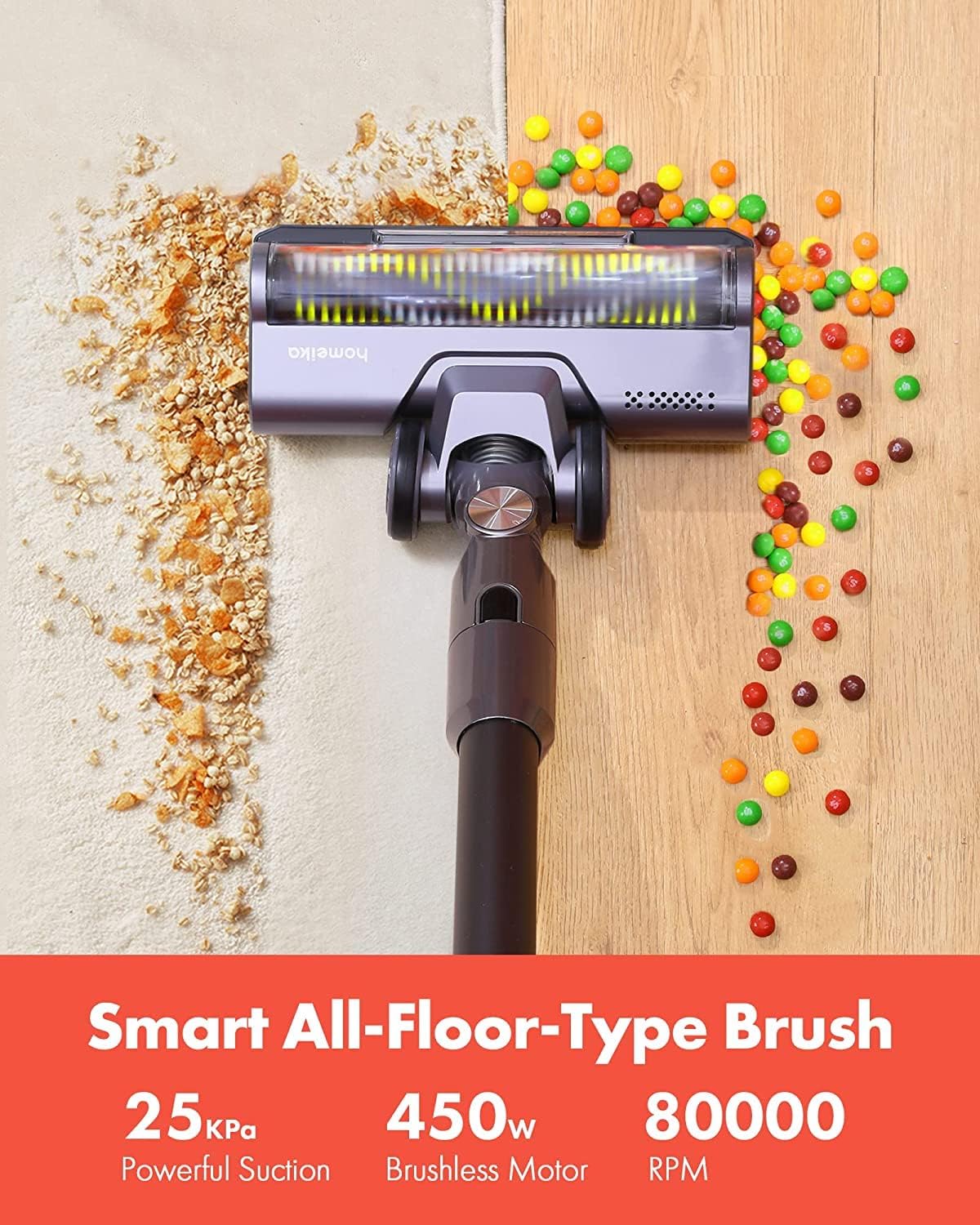 Cordless Vacuum Cleaner 4 in 1, Homeika 25000Pa Powerful Suction Lightweight Stick Vacuum Cleaner with 450W Motor, up to 50 Mins Runtime