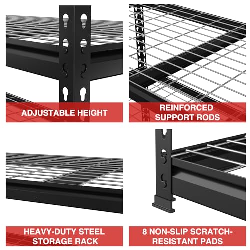 WORKPRO 5-Tier Metal Shelving Unit, 48”W x 24”D x 72”H, Heavy Duty Adjustable Storage Rack, 4000 lbs Load Capacity (Total), for Garage, Basement