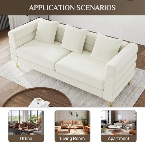 Cloud Couch for Living Room, 79" Modern Overstuffed Deep Seat Boucle Sherpa 3 Seater Sofa with 3 Pillows