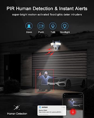 ANRAN Floodlight Security Camera Wireless Outdoor with 360° View Pan/Tilt, 2K Solar Powered WiFi Camera, IP65 Smart Lighting Cam, Color Night Vision
