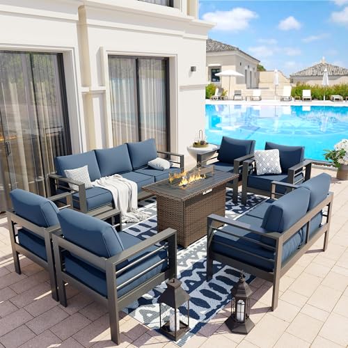 UDPATIO 8 Piece Aluminum Patio Furniture Set, Oversized Modern Outdoor Furniture Set with Olefin Fabric Cushion for Patio Deck Backyard