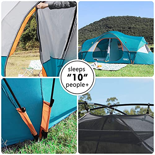 UNP Camping Tent 10-Person-Family Tents, Parties, Music Festival Tent, Big, Easy Up, 5 Large Mesh Windows, Double Layer, 2 Room, Waterproof