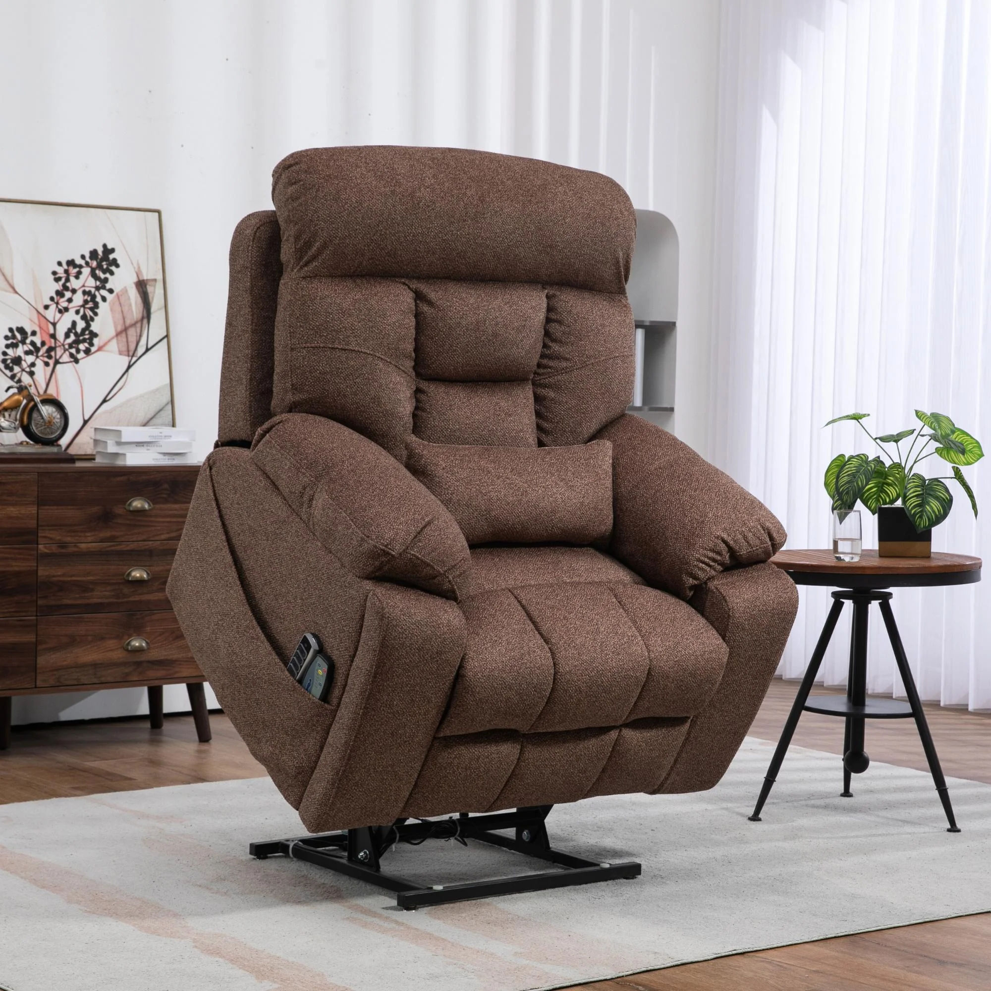 JUUXO 4-Motor Lay Flat Power Lift Recliner Chair with Heat & Massage - Power Adjustable Headrest, Backrest, Lumbar & Legrest