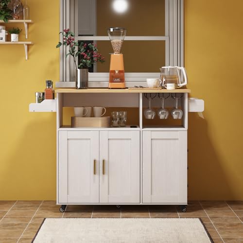 Rolling Mobile Kitchen Island Cart with Desktop Drop Leaf Countertop, Island Table Storage with 5 Wheels
