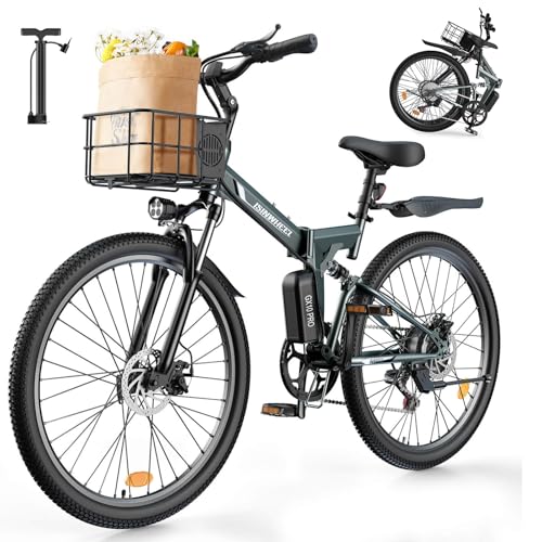 isinwheel Urban/Folding Electric Bike for Adults 500W Ebike with Basket, Dual USB Charging Ports, Full Suspension, 7 Speed Gearshift