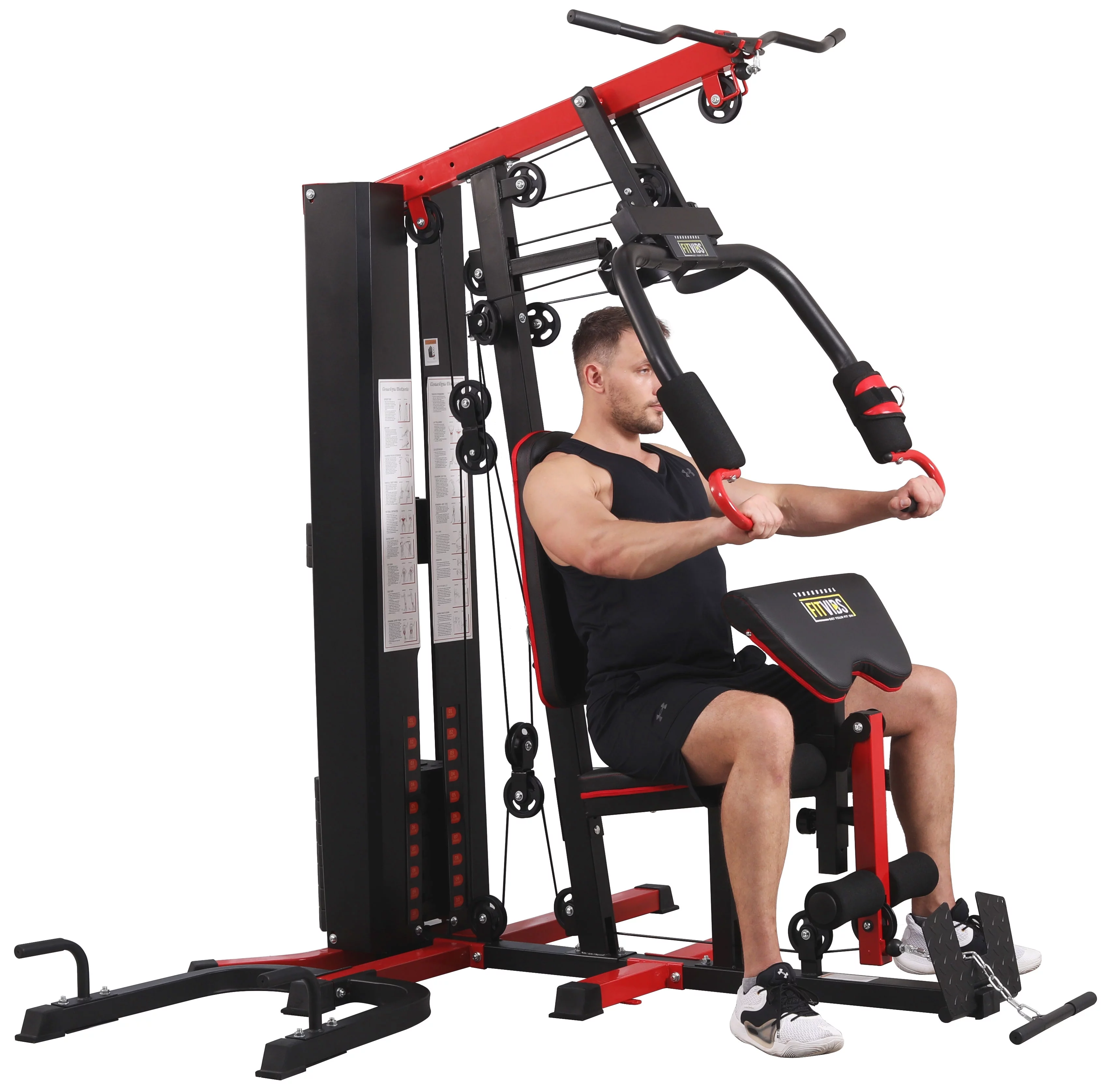 Fitvids LX750 Home Gym System Workout Station with 330 Lbs of Resistance, 122.5 Lbs Weight Stack, One Station