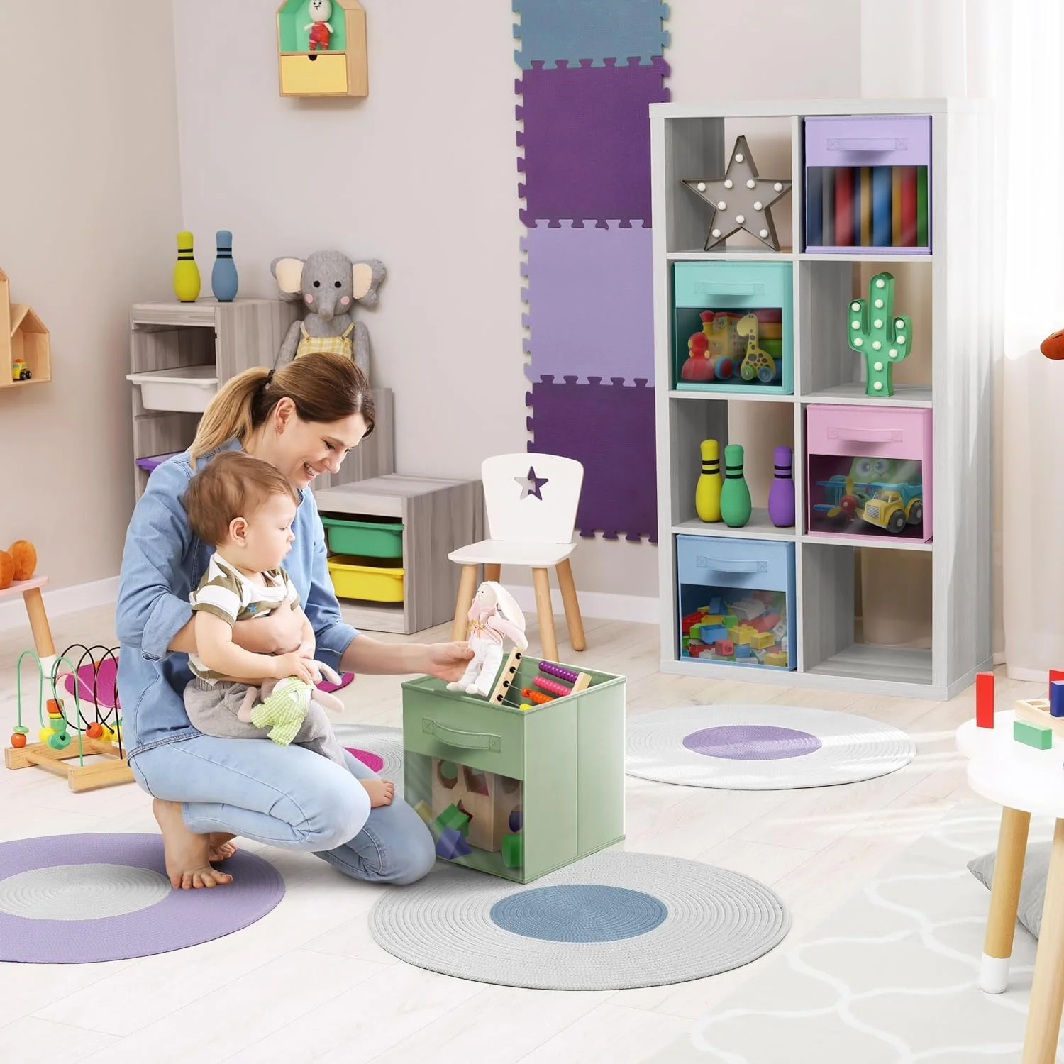 13 Inch Foldable Storage Bins with  Window - 6 Pack Fabric Baskets for Clothes, Toys &amp; Books
