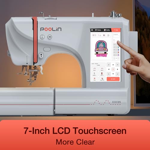 EOC05 Embroidery Machine 4 x 9.25 Inch Large Hoop Embroidery Area,Computerized Embroidery Machine with 7 Inch LCD Color Touchscreen,USB