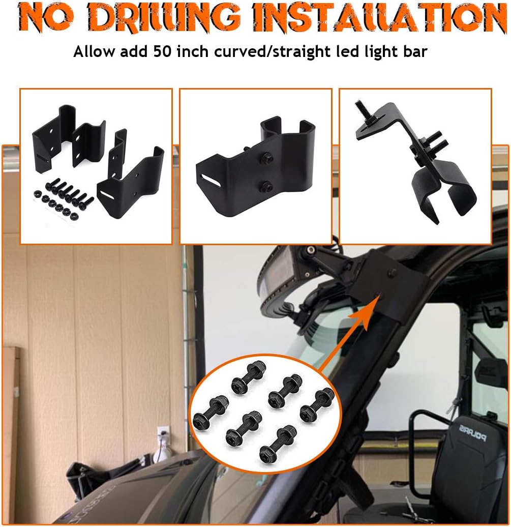 Chelhead No Drilling Needed Pro-fit Cage Black Mounting Bracket for 50 inch Curved Straight Led Light Bar Upper Winshield Mouting Brackets Compatible
