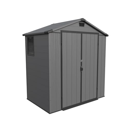 Patiowell 6 x 8 FT Plastic Outdoor Storage Shed with Floor, Resin Outside Tool Shed with Two Windows and Lockable Easy to Install, Door for Garden