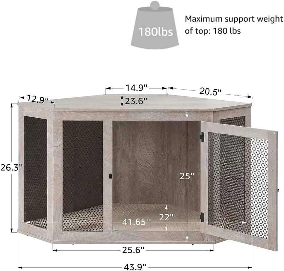 UniPaws UH5165 Medium Corner Dog Crate -  Weathered Grey